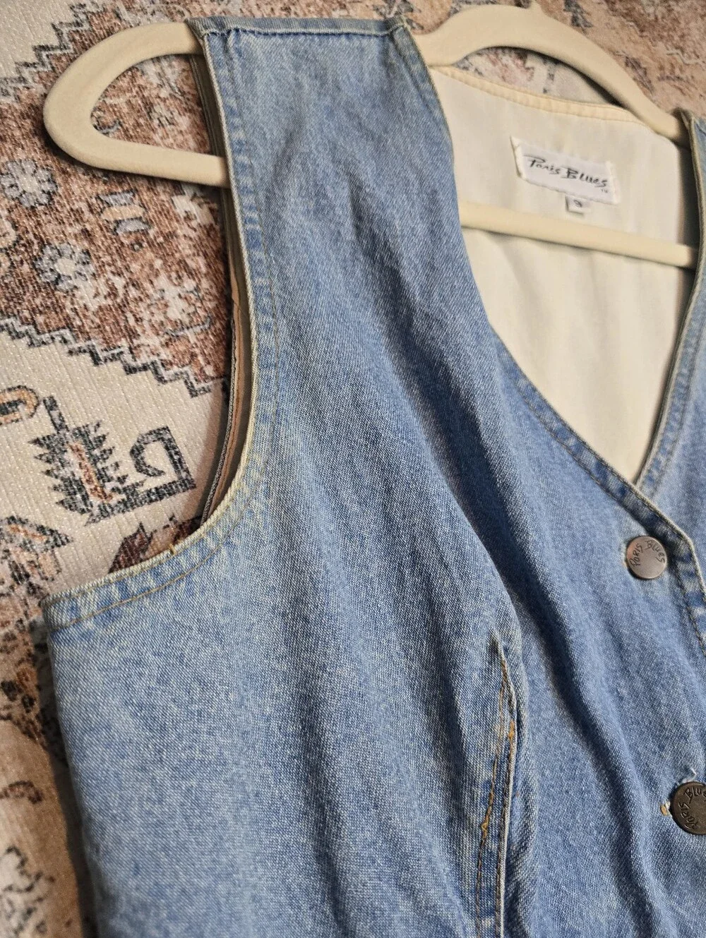 Vintage 90s Paris Blues Denim Vest Floral Maxi Dress Size 9 Cottagecore Grunge - Picture 8 of 13